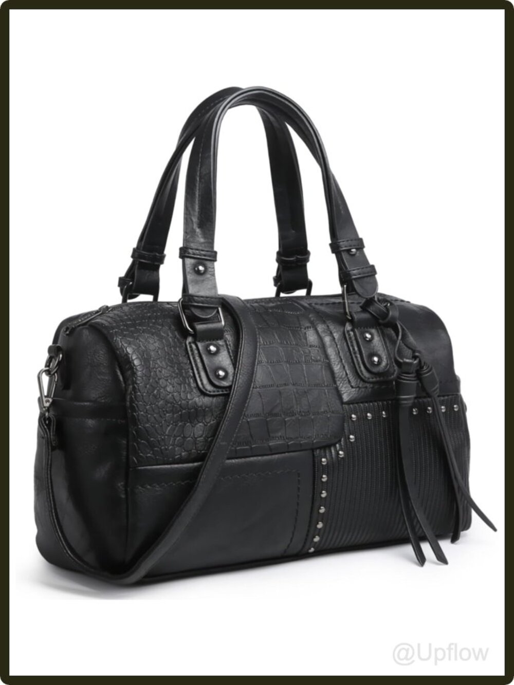 Women's Soft Vegan Leather Barrel Satchel Hobo Shoulder Bag Large Work Tote